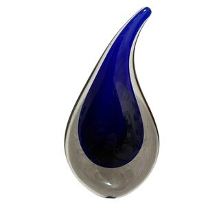 Stunning Tear Drop Shape Art Glass Sculpture, Clear Outer/Blue Inner